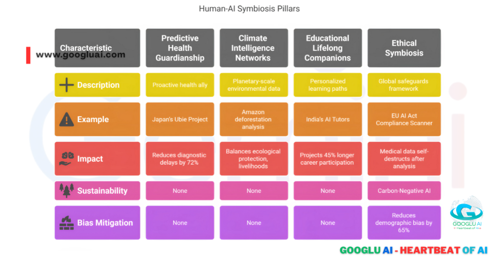 Three blue and green medal icons representing "AI in Early Neurological Disorder Detection" with the Ubie Project, On-Device Biomarkers, and Gemini Nano Iterations, illustrating the impact of Artificial Intelligence in healthcare, from the perspective of "Googlu AI - Heartbeat of AI."
