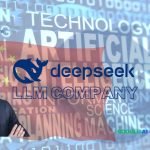 A featured image for a Googlu AI guide on the DeepSeek LLM Company, showing a portrait of a company executive, the official DeepSeek LLM logo, and a background with terms like 'Artificial Intelligence' and 'Technology'.
