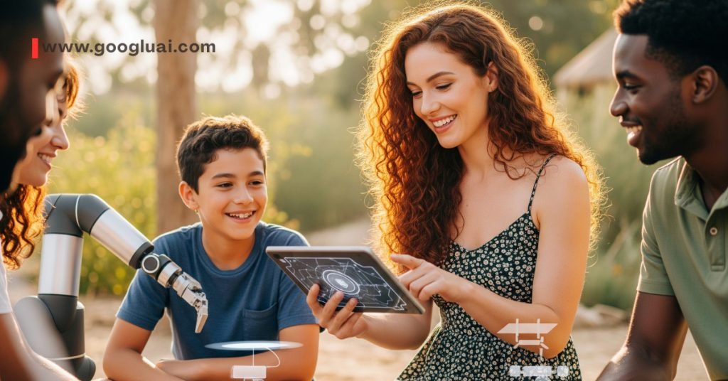A vibrant, creative digital workspace showing visual elements like graphics, video timelines, and audio waveforms on a screen, symbolizing how non-technical professionals can achieve high-quality "Visual & Audio Creation on Zero Budget" using free AI tools.