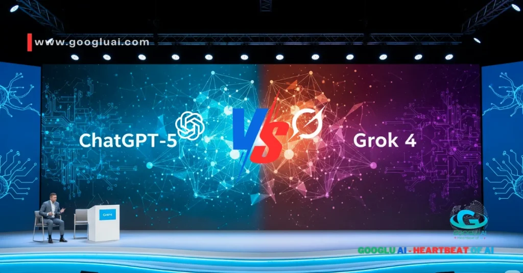 ChatGPT-5 vs Grok 4 AI showdown, featuring the logos of OpenAI's ChatGPT and xAI's Grok with a 2025 theme.