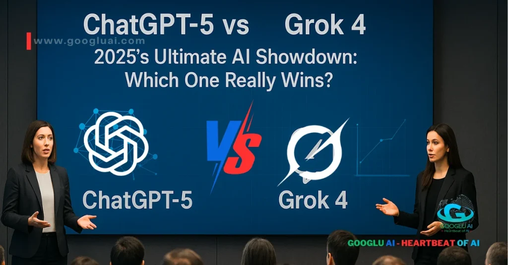 ChatGPT-5 vs Grok 4 ultimate AI showdown graphic, illustrating the 2025 AI comparison between OpenAI and xAI.